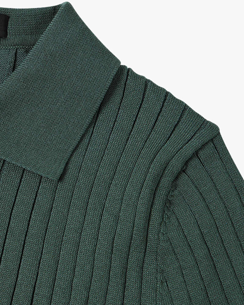 Liora | Men's Polo Shirt | Knitted Cotton, Ribbed Collar | Green, Black, Brown