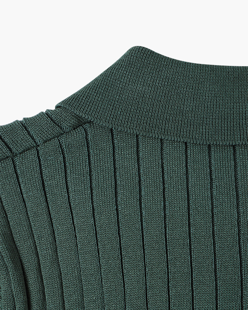 Liora | Men's Polo Shirt | Knitted Cotton, Ribbed Collar | Green, Black, Brown