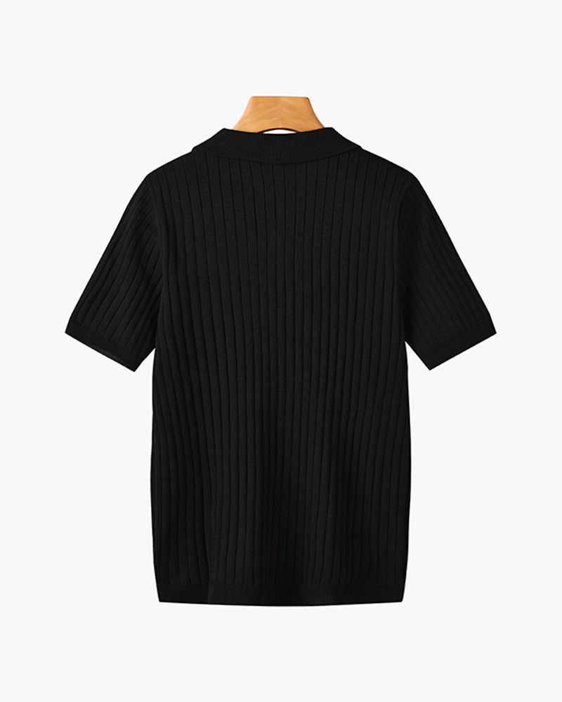 Liora | Men's Polo Shirt | Knitted Cotton, Ribbed Collar | Green, Black, Brown