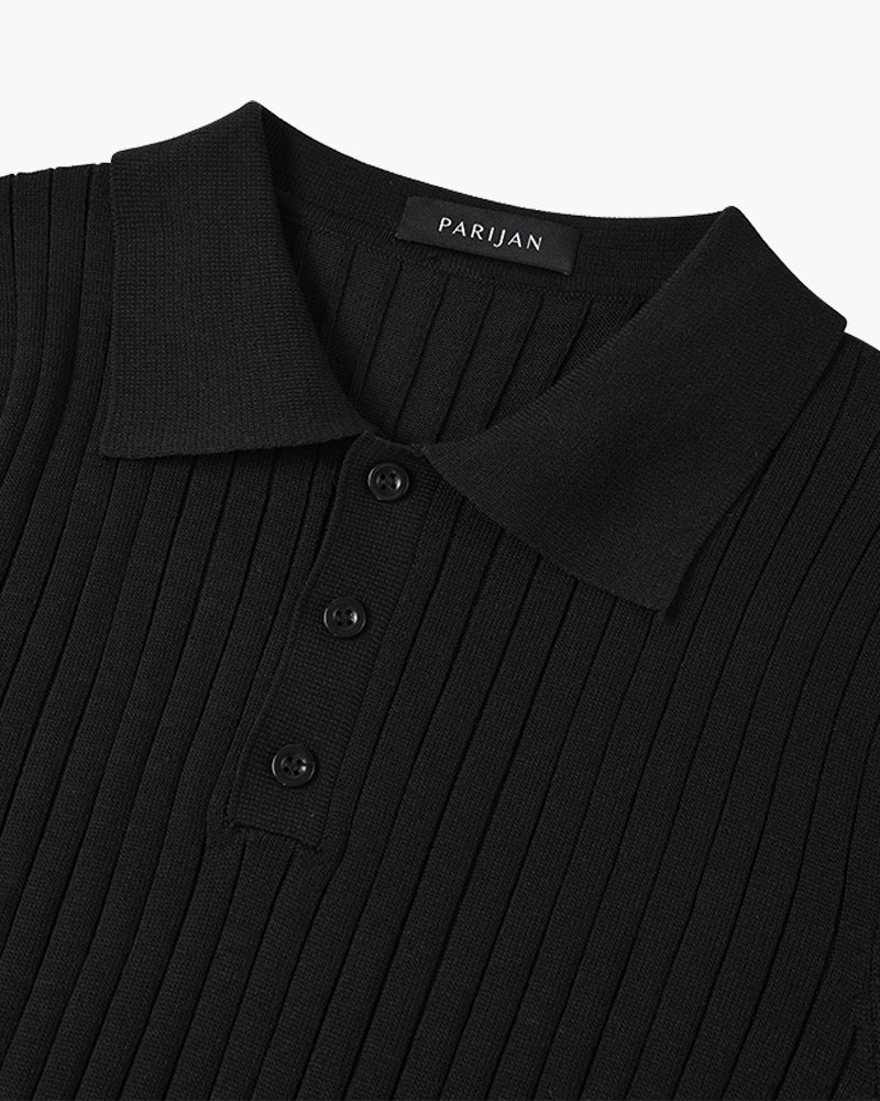 Liora | Men's Polo Shirt | Knitted Cotton, Ribbed Collar | Green, Black, Brown
