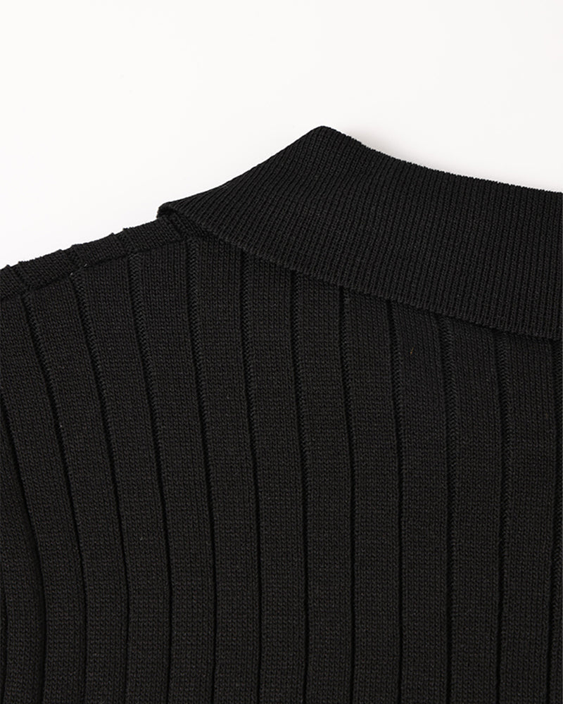 Liora | Men's Polo Shirt | Knitted Cotton, Ribbed Collar | Green, Black, Brown