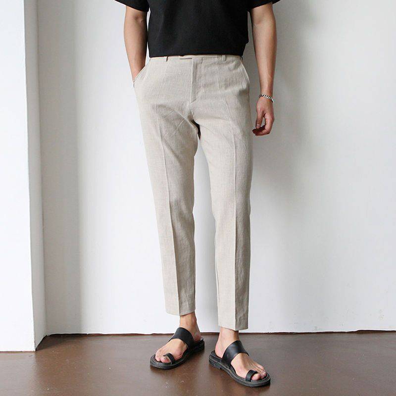 Men Linen Pants Straight Leg Classic Fit Tailored Trousers | Delphine