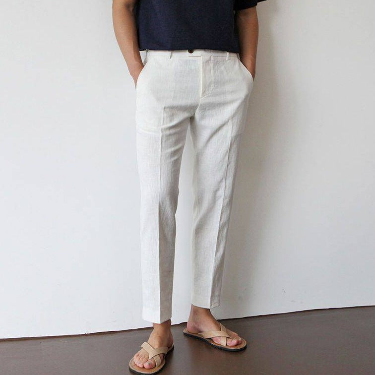Men Linen Pants Straight Leg Classic Fit Tailored Trousers | Delphine