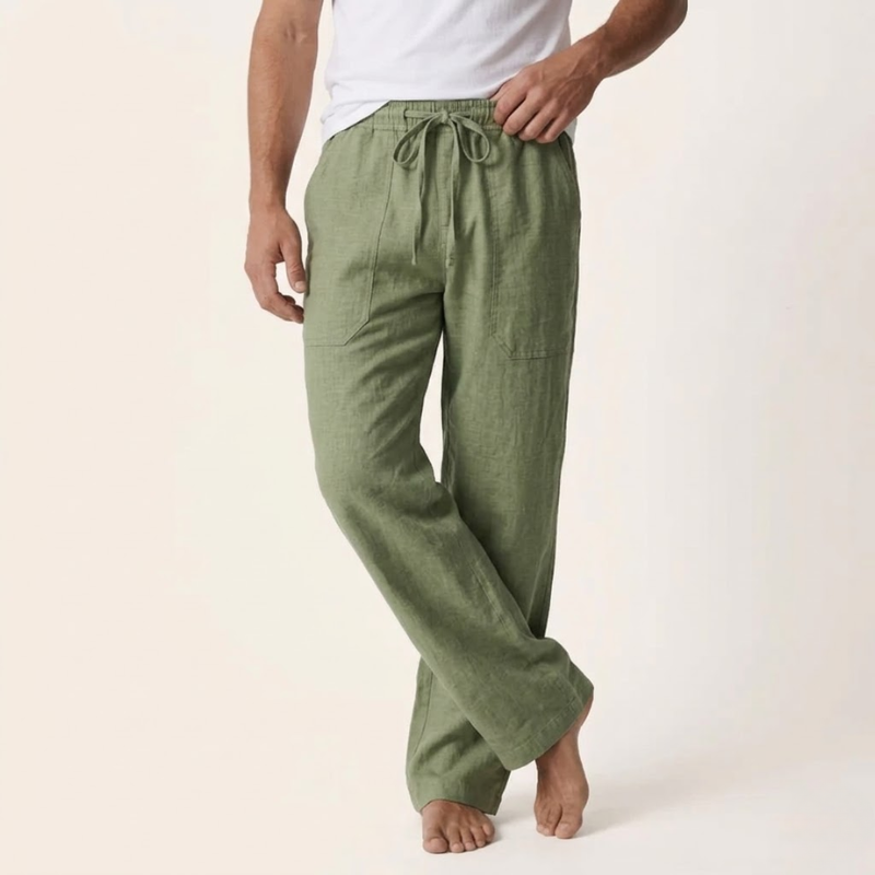 Sage | Men's Linen Trousers | Straight Cut, Lightweight | Summer Casual