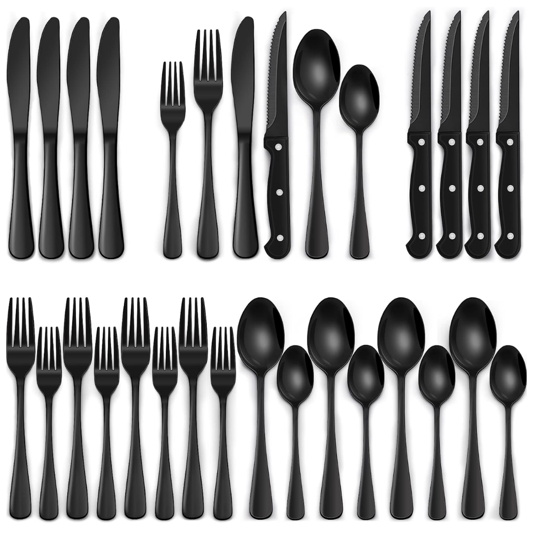 Ondina | Cutlery Set | 24-Piece Black Stainless Steel, Service for 4