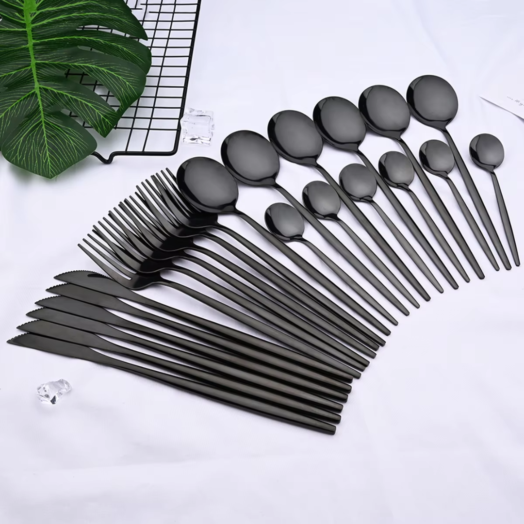 Ondina | Cutlery Set | 24-Piece Black Stainless Steel, Service for 4