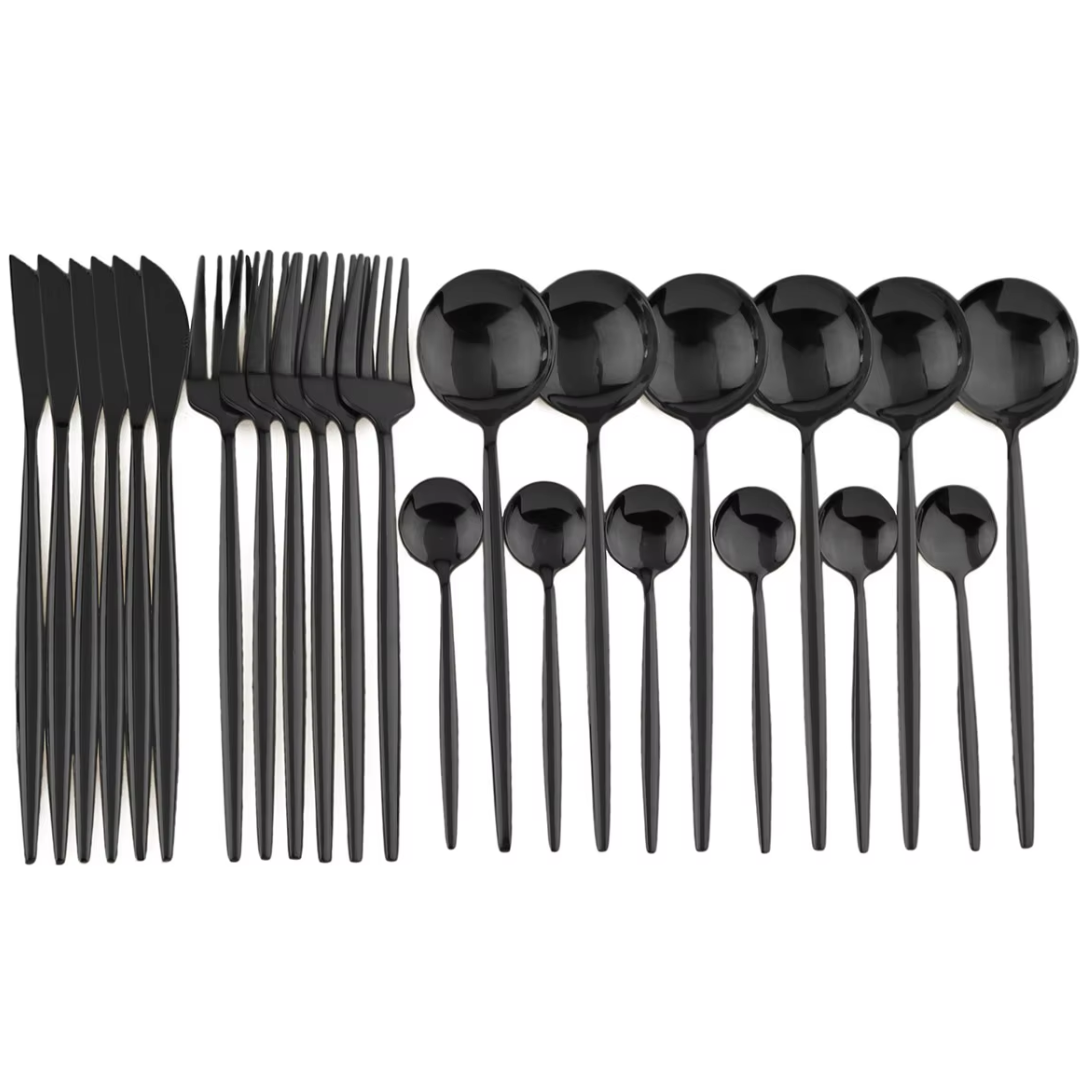 Ondina | Cutlery Set | 24-Piece Black Stainless Steel, Service for 4