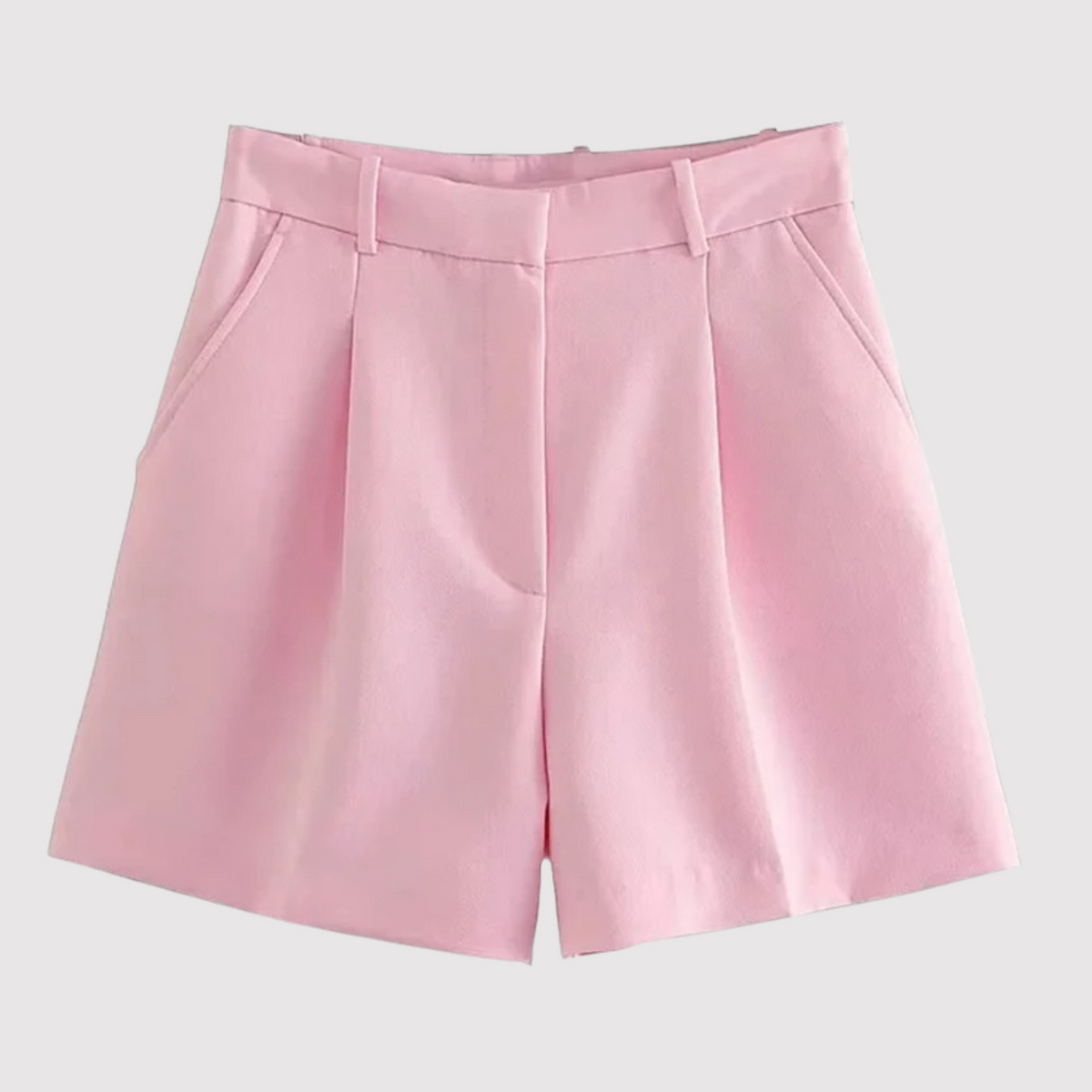 Women Shorts High Waisted Pleated Straight Leg Mid Thigh Length