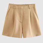 Women Shorts High Waisted Pleated Straight Leg Mid Thigh Length