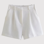 Women Shorts High Waisted Pleated Straight Leg Mid Thigh Length