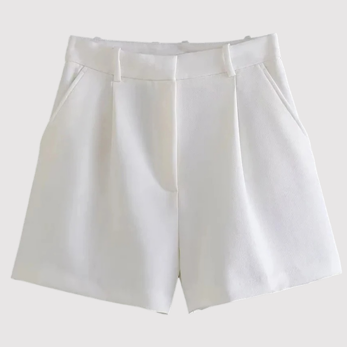 Women Shorts High Waisted Pleated Straight Leg Mid Thigh Length
