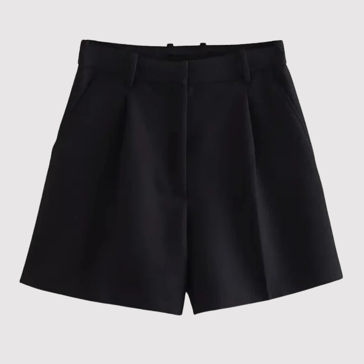 Women Shorts High Waisted Pleated Straight Leg Mid Thigh Length