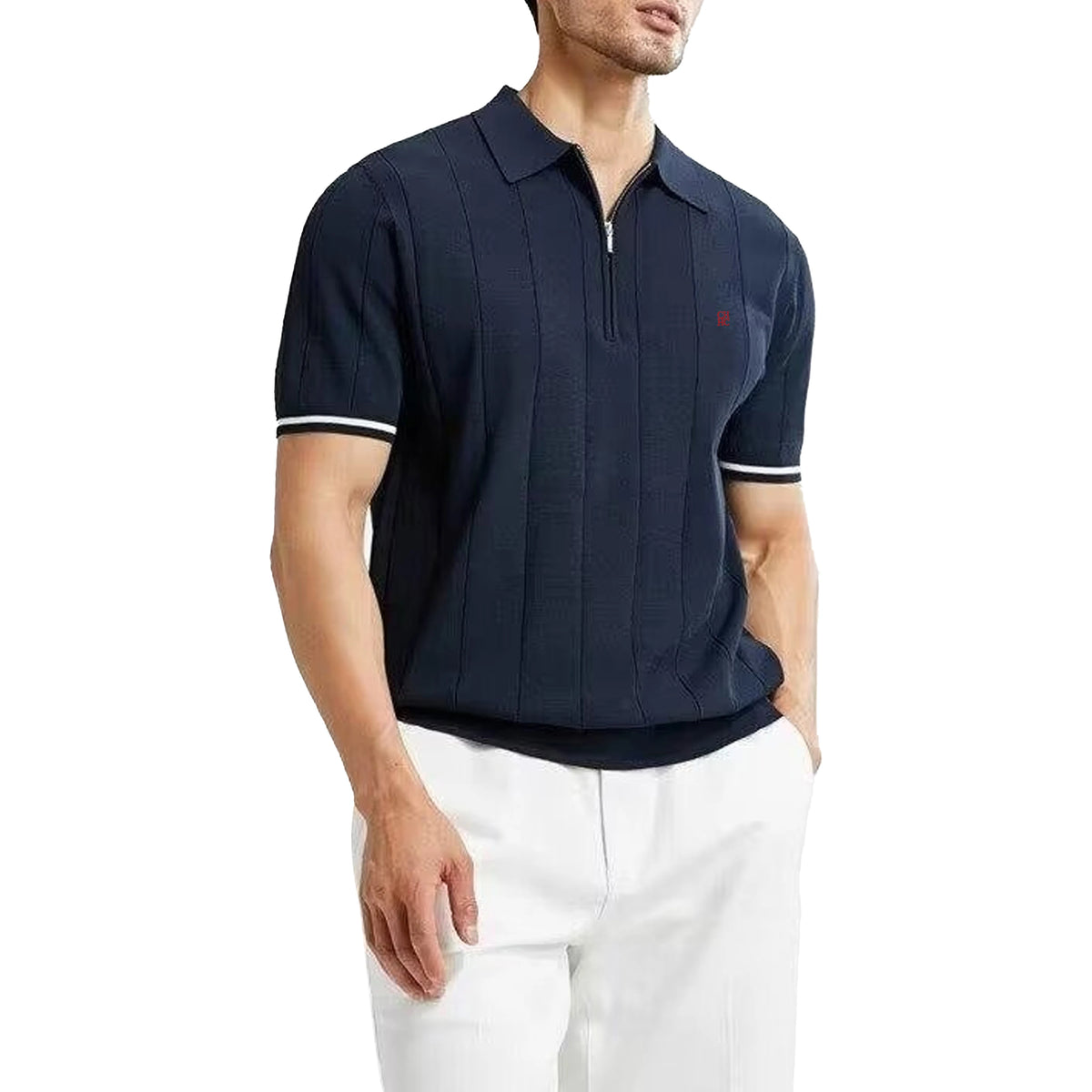 Polo Shirt Men Knit Ribbed Textured Short Sleeve Casual Style