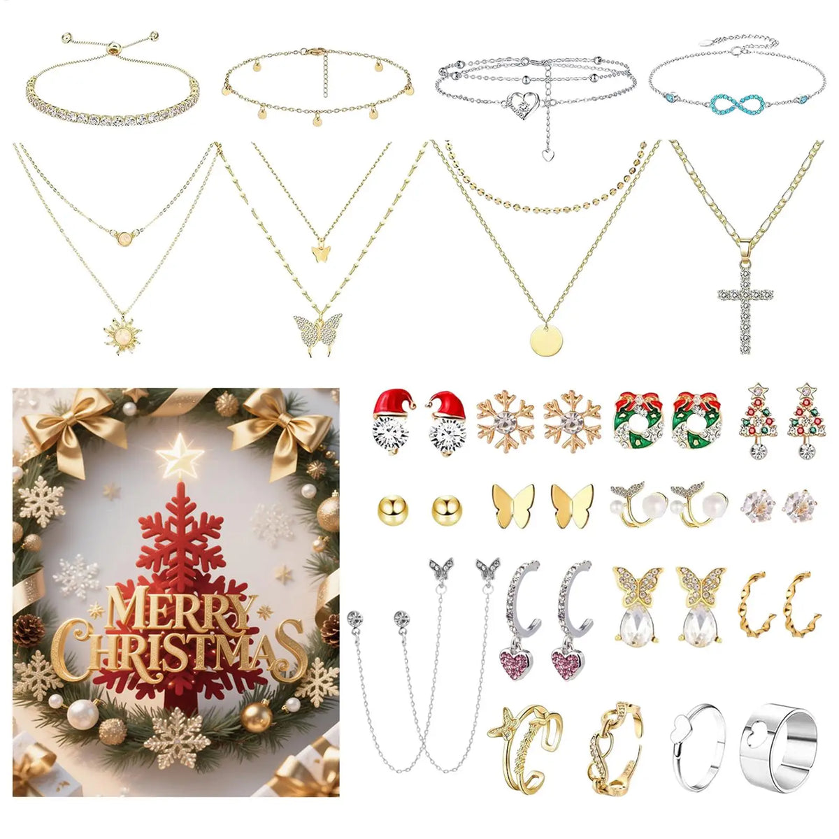 Jewelry Advent Calendar Women 25 Day Christmas Necklace Earrings Set