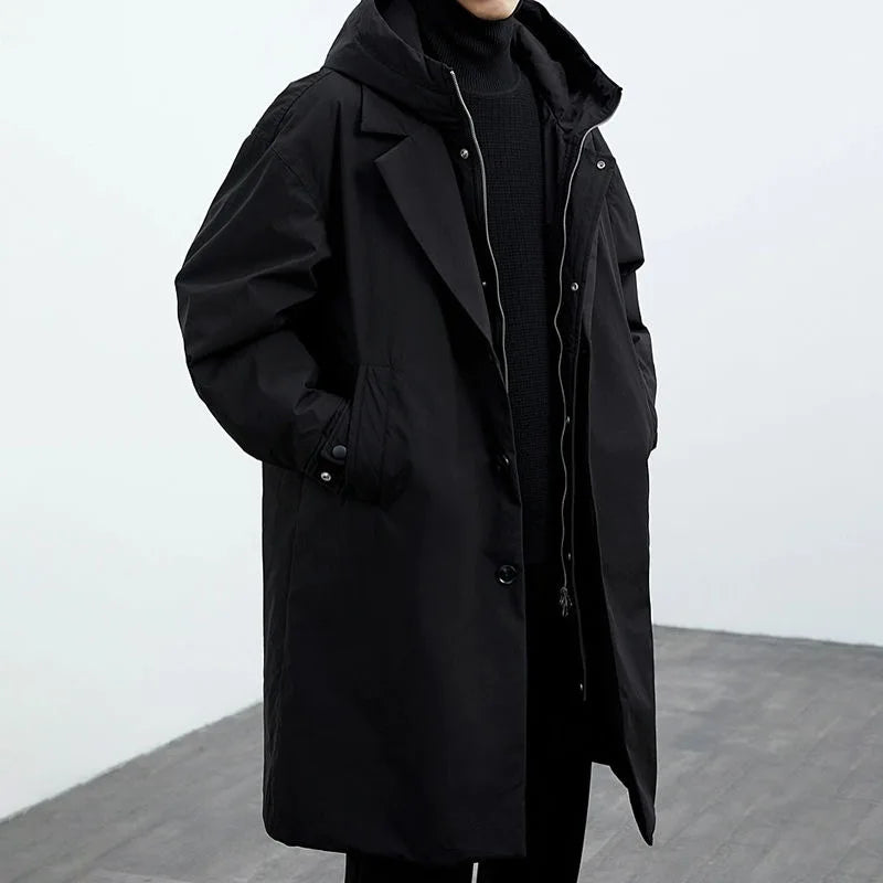 Lightweight Water Wind Resistant Long Overcoat Full Zip Hood