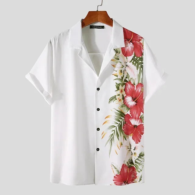 Alba | Men's Hawaiian Shirt | Floral Tropical, Short Sleeve Linen | Button Up