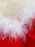 Christmas Party Dress Women Sexy Low Cut Feather Trim Sleeveless Mini