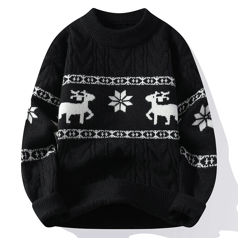 Christmas Jumper Men | Thick Knit Reindeer Pattern Winter Warm