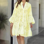 Women Lace Dress Boho Wide Sleeve Button Front | Mila