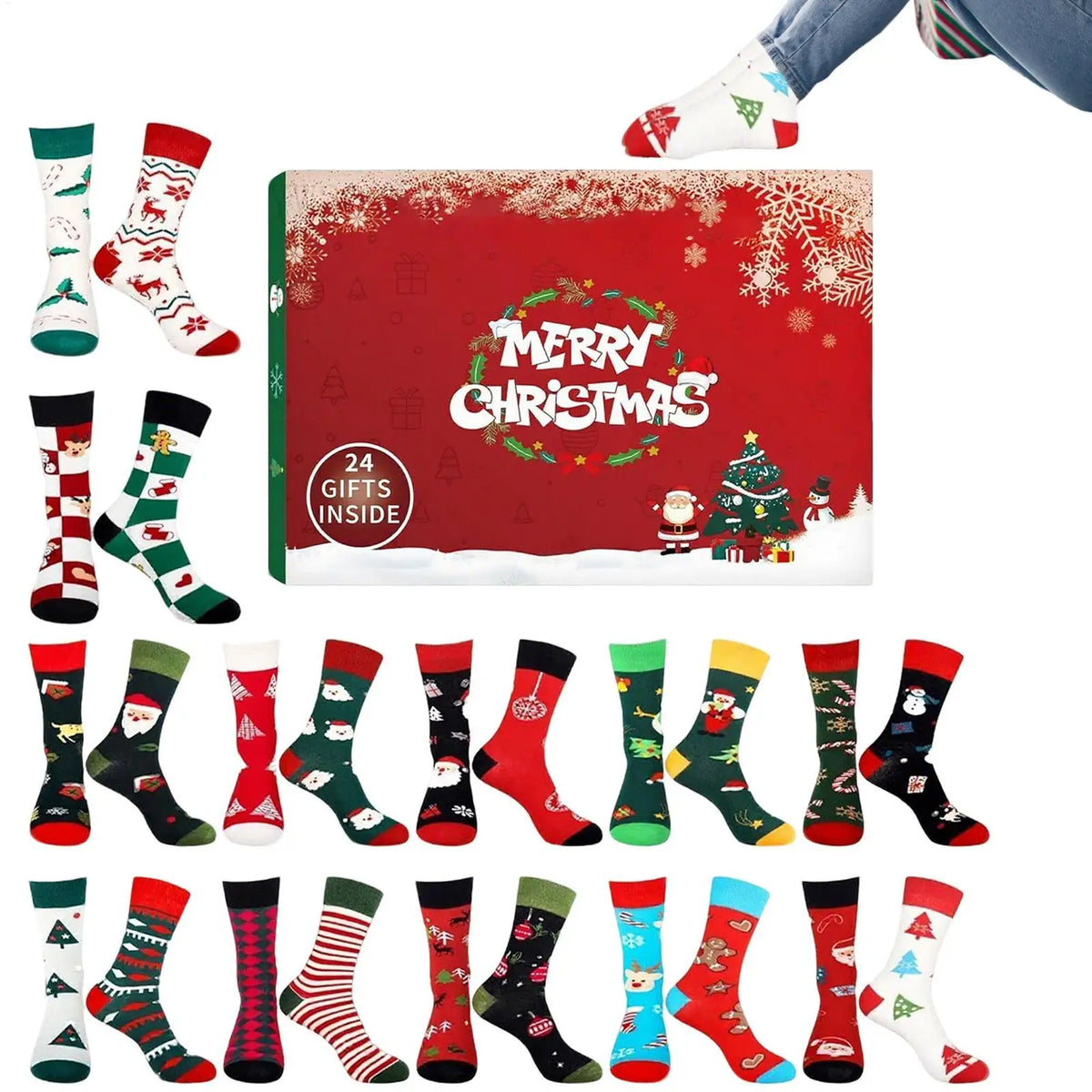 Sock Advent Calendar 2025 Christmas Countdown 12 Pairs Cotton Socks