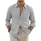 Men's Long Sleeve Cotton Shirt | Korean Style Casual Loose Fit