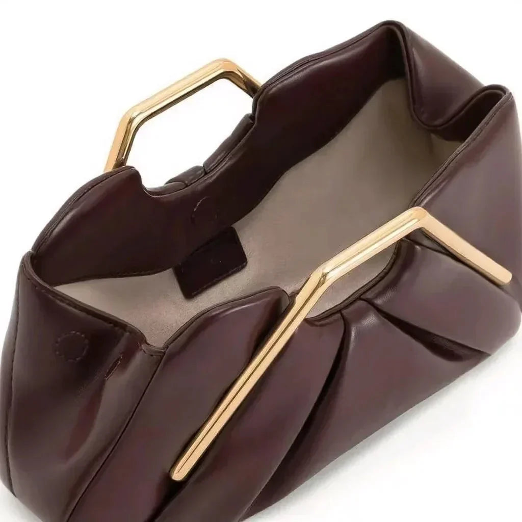 Odette | Clutch Bag | Origami Fold, Gold Handle | Microfiber Leather