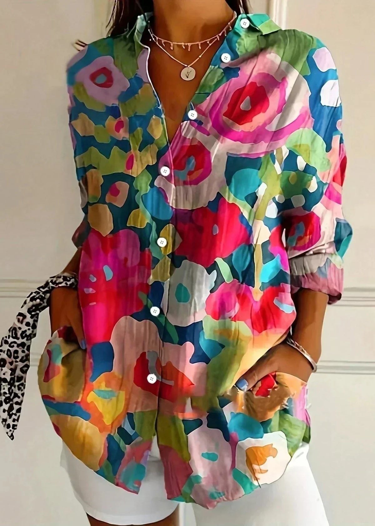 Liora | Women's Printed Blouse | Button-Up, Cotton | Summer Casual