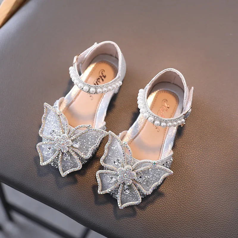 Kids Sandals Little Girls Flat Heel Bow Sequin Rhinestone Glitter Bling