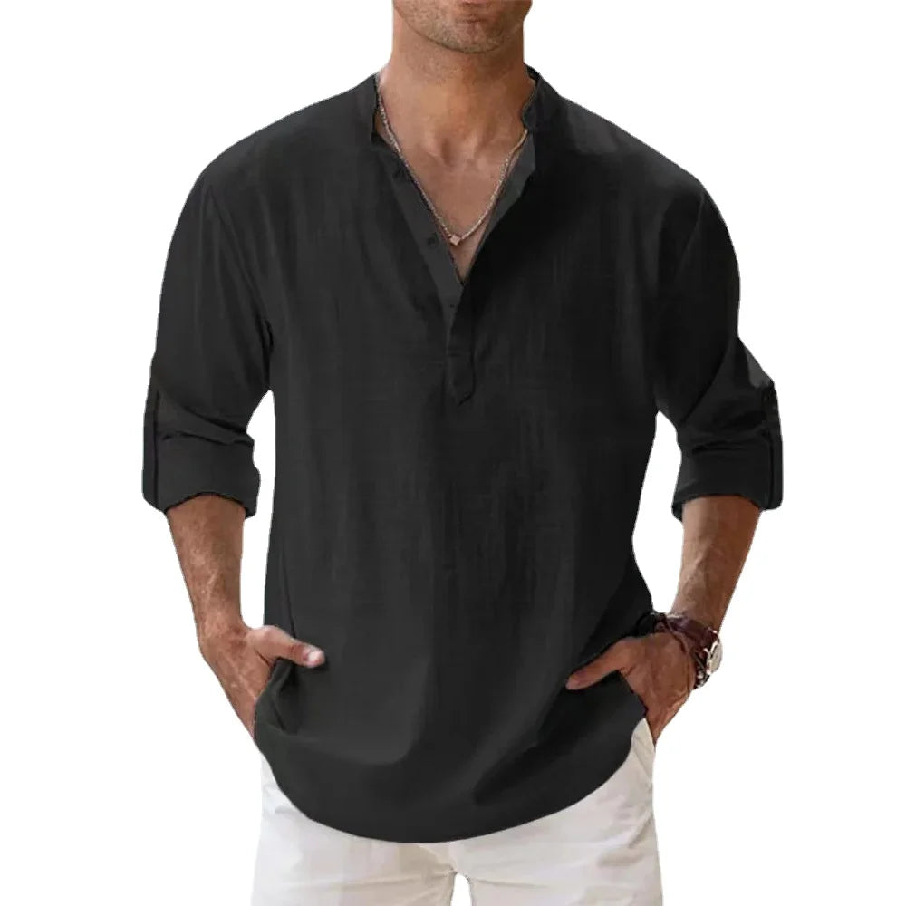 Hawaiian Shirt Men | Cotton Linen Lightweight Long Sleeve Beach Shirt
