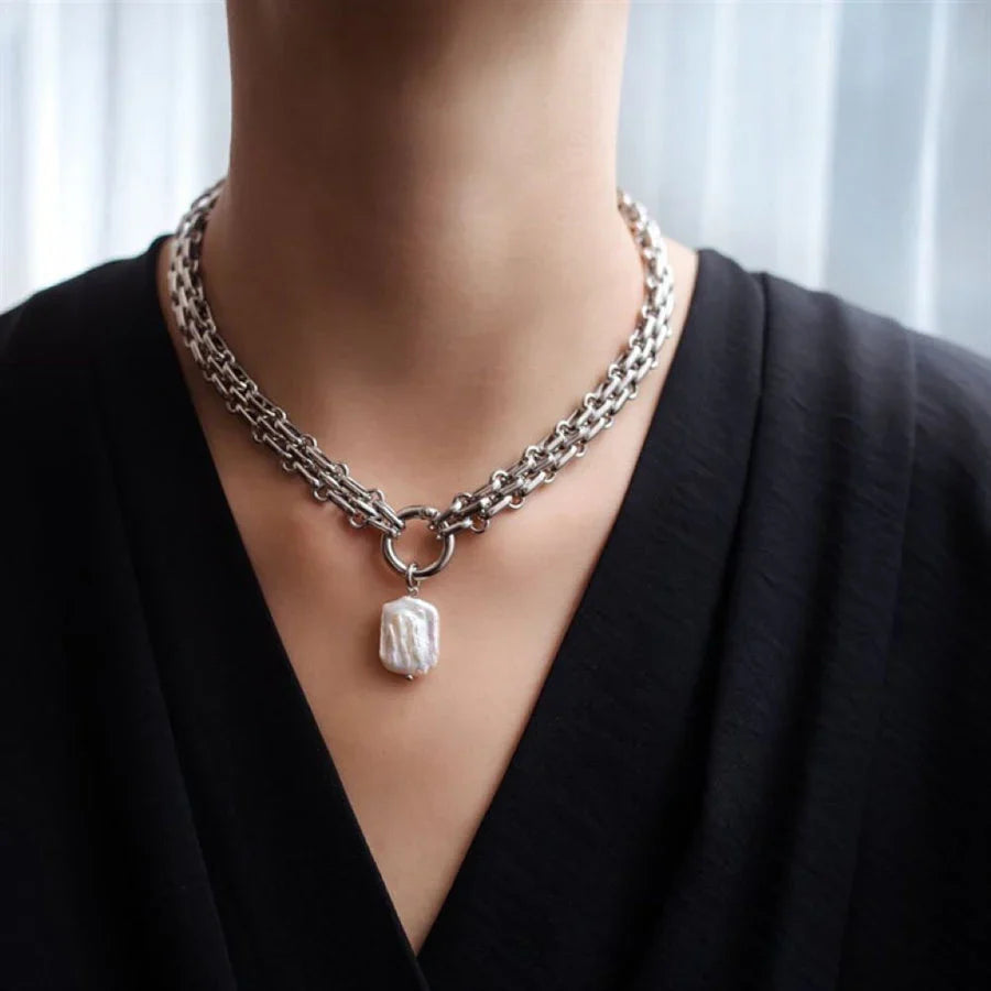 Baroque Freshwater Pearl Necklace Dual Tone Chain