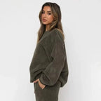 Women Corduroy Sweatset Relaxed Fit 2 Piece Lounge Set