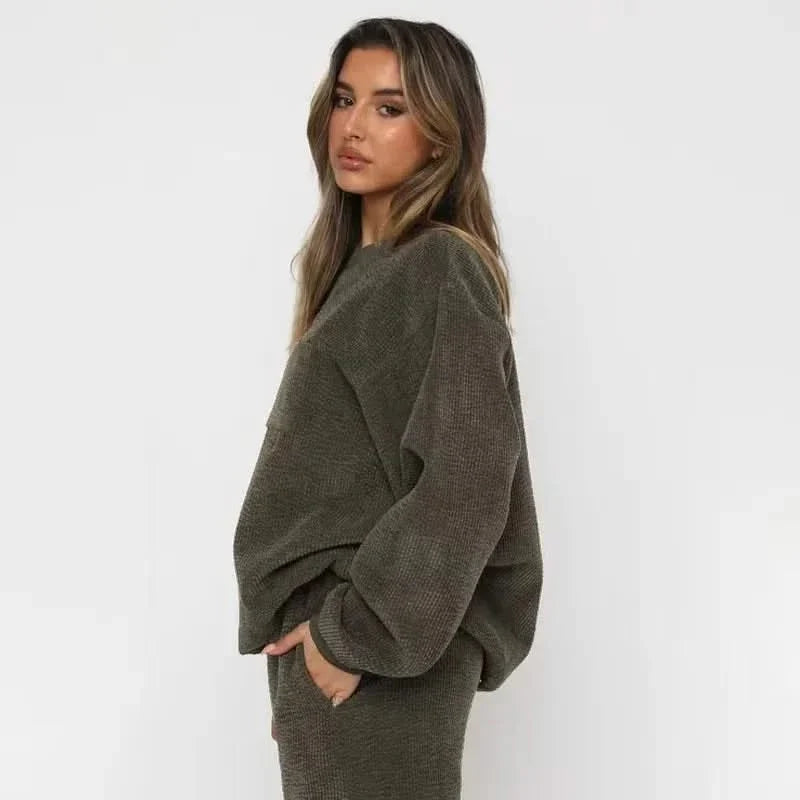 Women Corduroy Sweatset Relaxed Fit 2 Piece Lounge Set