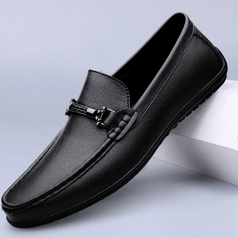 Men Genuine Leather Loafers Metallic Rope Detail