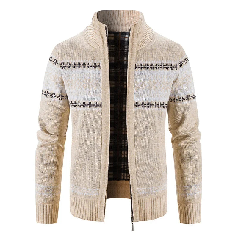 Christmas Jumper Men | Cotton Zip Stand Collar Cardigan Warm Thick