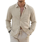 Men's Long Sleeve Cotton Shirt | Korean Style Casual Loose Fit