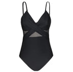 Women One Piece Swimsuit Tummy Control V Neck High Cut Mesh