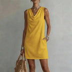 Amara | Women's Mini Dress | Cowl Neck, Sleeveless, A-Line | Side Pockets