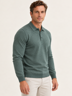 Men Polo Shirt Long Sleeve Knitted Ribbed Cuff Autumn Winter