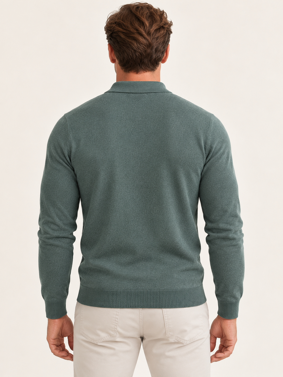 Men Polo Shirt Long Sleeve Knitted Ribbed Cuff Autumn Winter