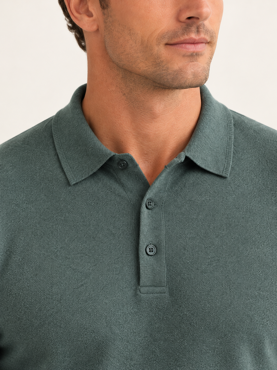 Men Polo Shirt Long Sleeve Knitted Ribbed Cuff Autumn Winter