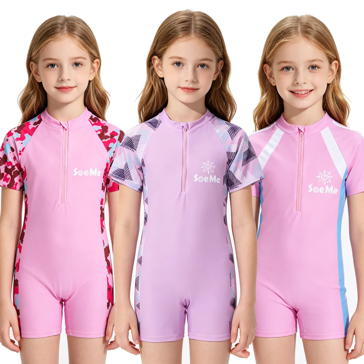 Girls Swimsuit One Piece Short Sleeve Toddler Kids 3 to 10 Years