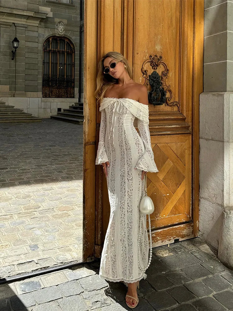 Women Lace Maxi Dress Off Shoulder Long Sleeve | Bea