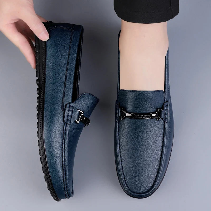 Men Genuine Leather Loafers Metallic Rope Detail