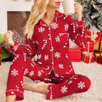 Christmas Pajamas Women 2 Piece Long Sleeve Snowflake Print Set