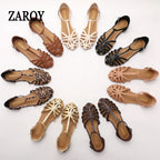 Braided Sandals Women Flat Roman Style Cross Strap Low Heel Shoes