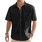 Linen Shirt Men Short Sleeve Cotton Casual Button Up Lightweight
