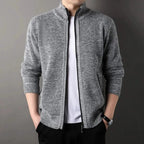 Knit Full Zip Jacket Stand Up Collar