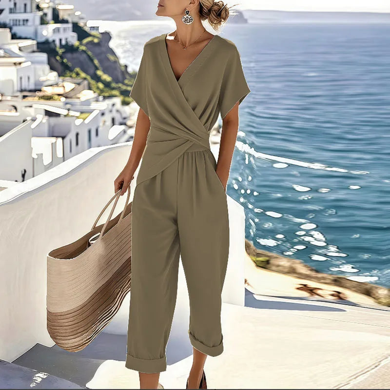 Reva | Women's Two-Piece Set | Wrap Top & Tapered Trousers
