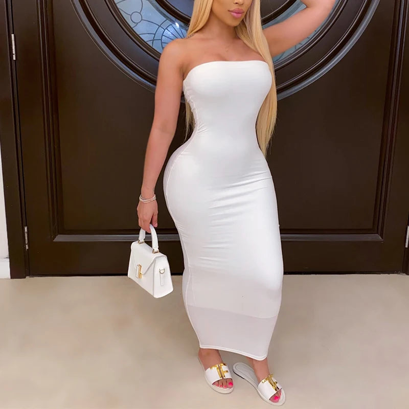 Wrap Dress Women Strapless Ankle Length Stretch Bodycon Dress
