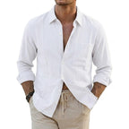 Men's Long Sleeve Cotton Shirt | Korean Style Casual Loose Fit